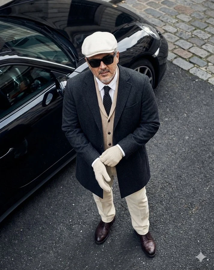 Un homme bien habillé est filmé depuis le haut.