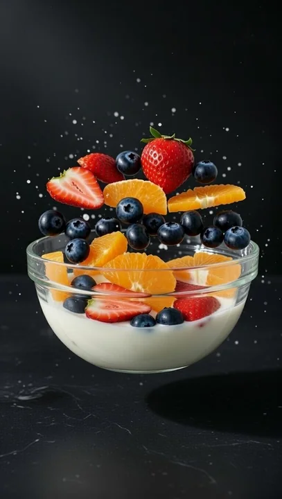 悬浮果汁飞溅的电影感水果沙拉