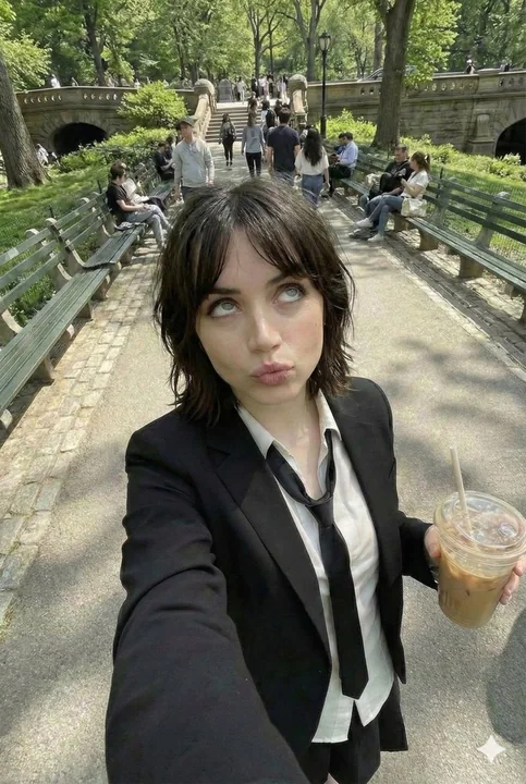 斑驳树影下喝冰咖的雀斑少女