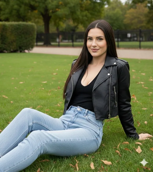 秋日公园草地上的英伦辣妹