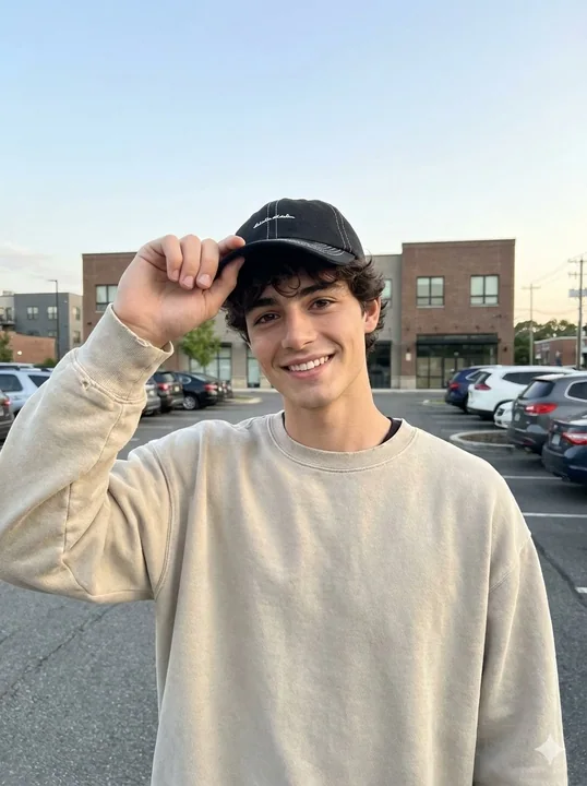 傍晚停车场的自然微笑抓拍