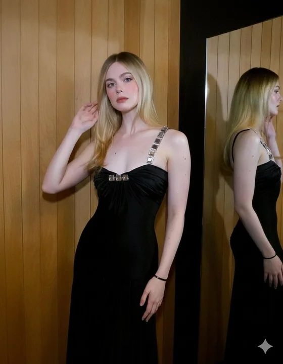 金发美人黑色高定礼服大片，镜前风采