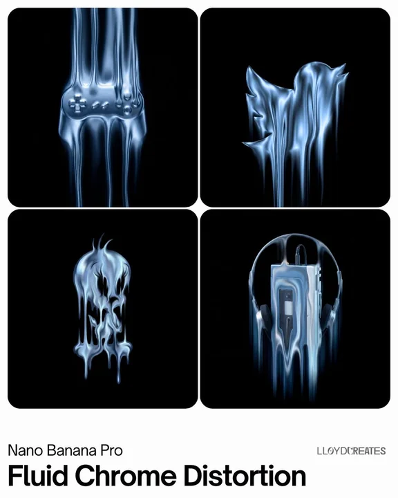 纯黑虚空中的液态银光流体