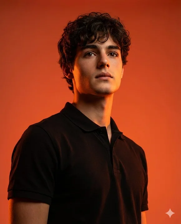 Portrait minimaliste au style cinématographique sous la lumière orangée