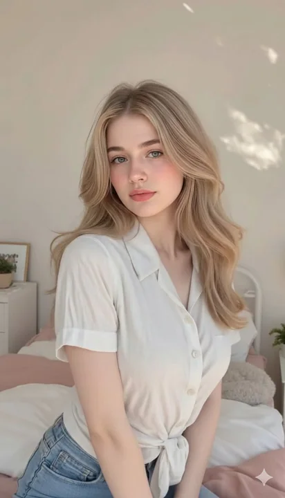 晨曦微光中慵懒的金发少女