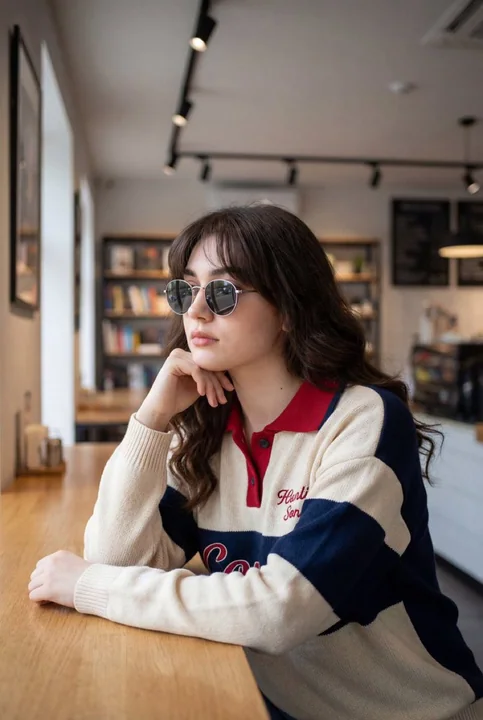 فتاة تتأمل في مقهى حديث