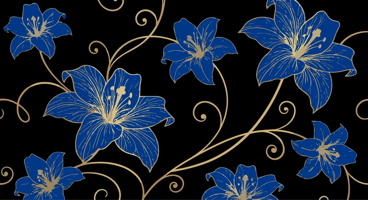 璀璨金线勾勒深蓝奢华繁花