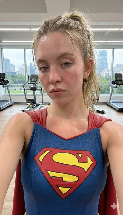 Jeune super-héroine super-réaliste aux cheveux dorés portant une cape rouge