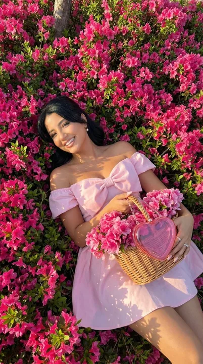 花海俯拍粉裙少女大片