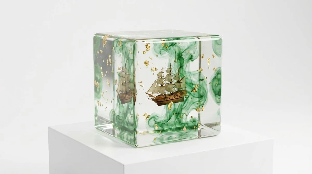 超写实金箔烟雾树脂方块