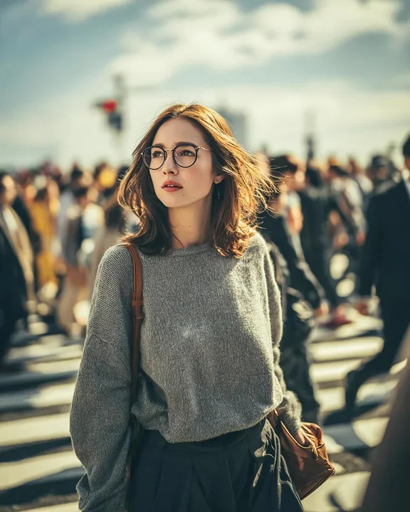 黄金时刻城市街头的电影感少女