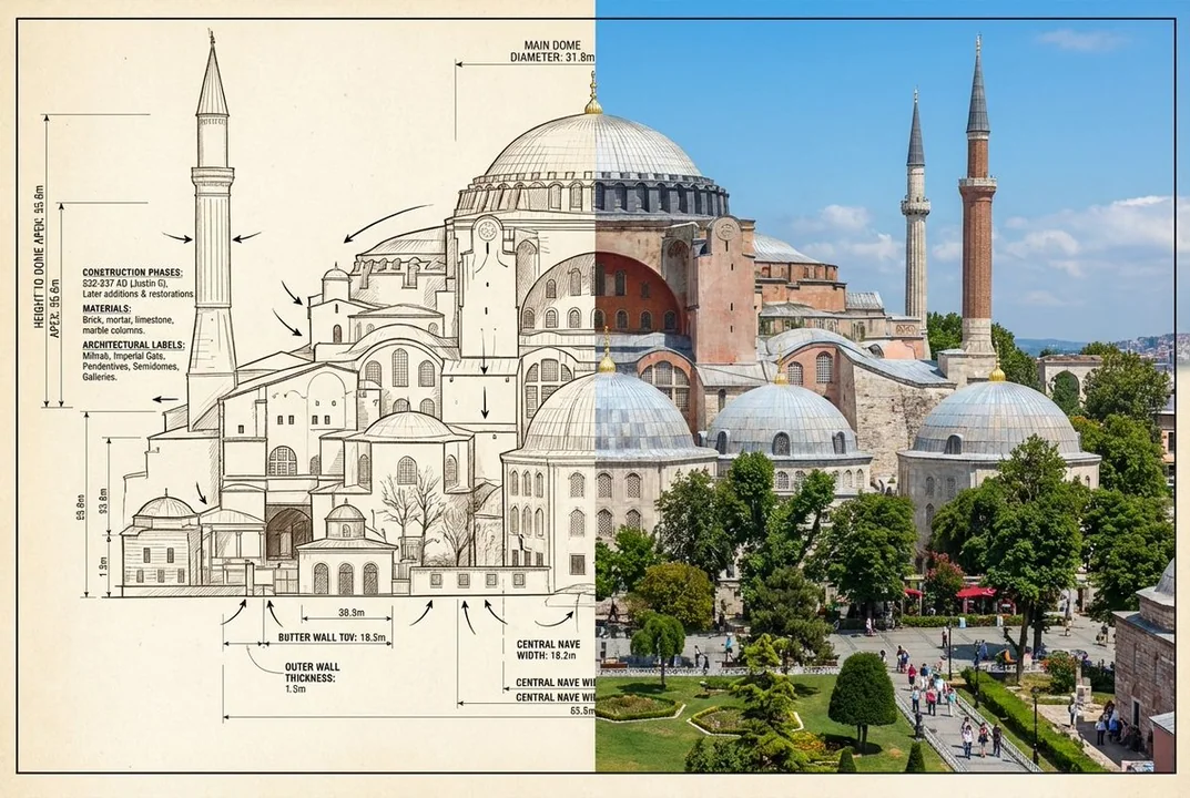 聖ソフィア大聖堂：建築図面と現実の景観の比較