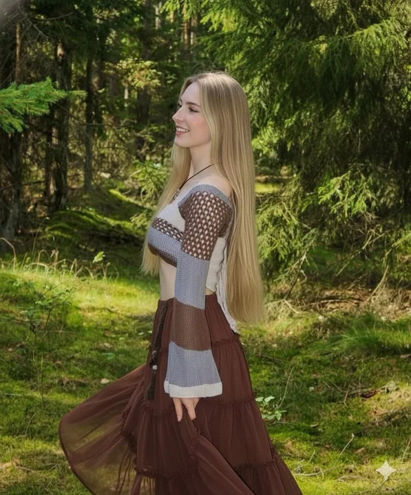 松林光影下的波西米亚金发少女