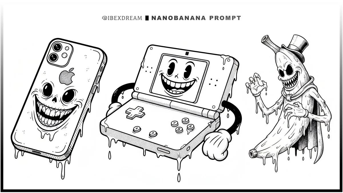 融化诡异的复古橡胶管墨水画