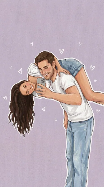 柔彩画布上的浪漫相拥情侣