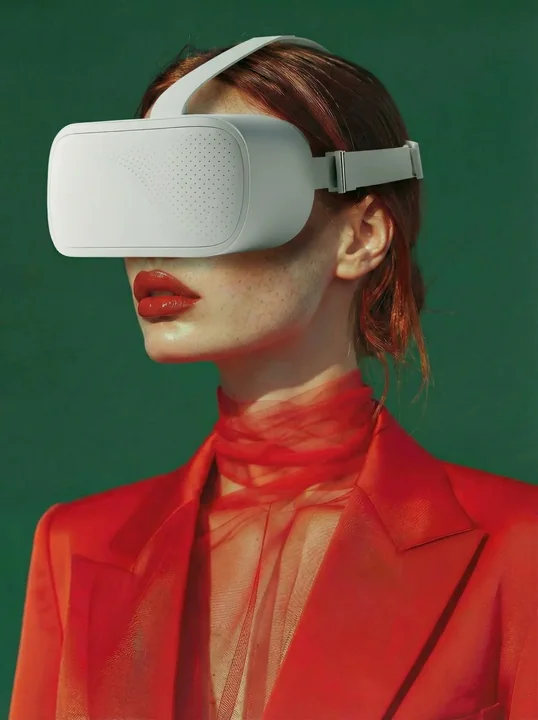 Immersive model wearing a virtual headset