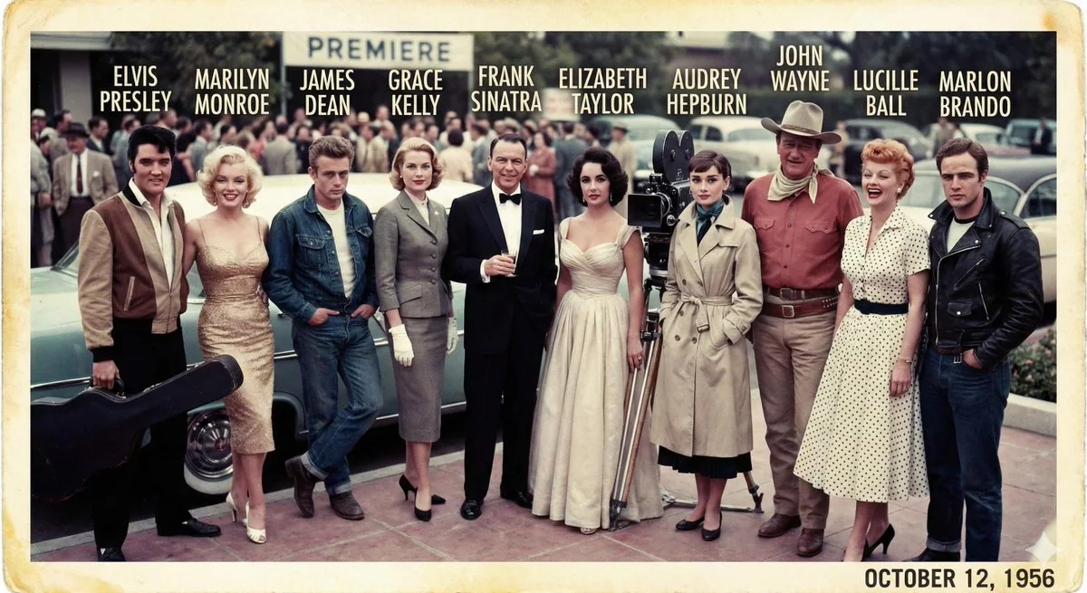 مجموعة من مشاهير الخمسة والسنة الماضية في شريحة فيلم رجعي