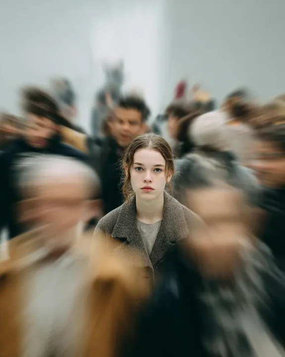 Lonely stillness among a bustling crowd