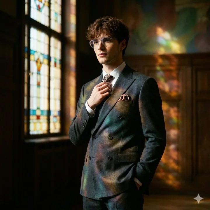 Retro Gentleman in the Glow of Art Deco Lighting