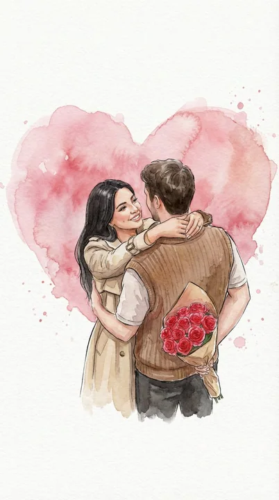 رسم توضيحي لزوجين يحتضنان تحت قلب مائي