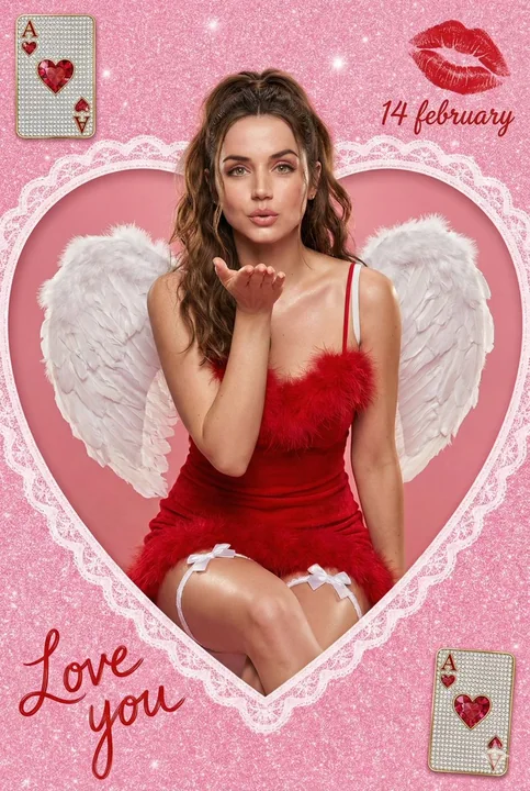 情人节爱心窗里的红裙飞吻天使