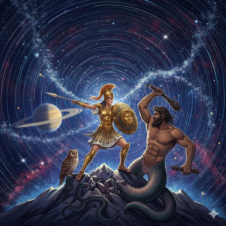 アテナがエンクラドスと決戦する