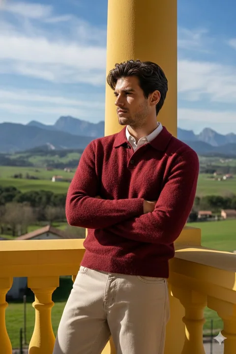 阳台上的阳光红衣少年