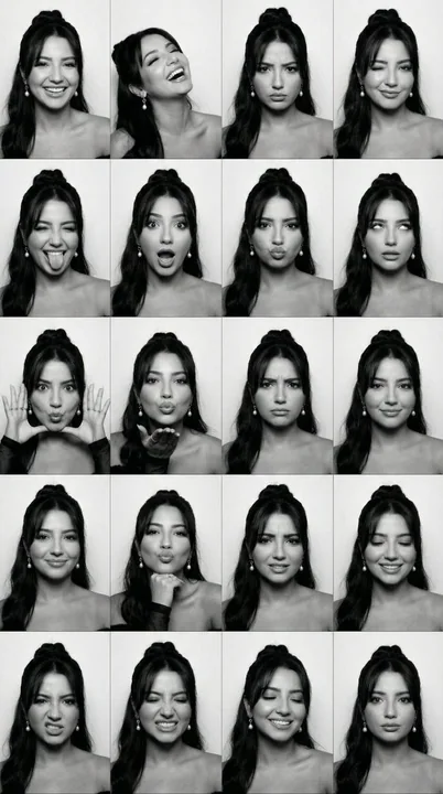 Шестнадцать выражений лица на черно-белой пленке