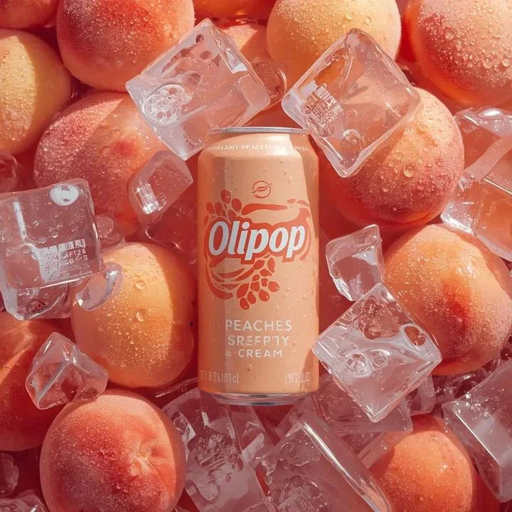 Chilled Peach Soda Super Realistic Commercial Photography