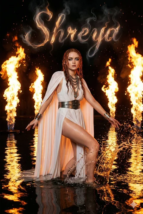 Seductive Haute Couture Queen Between the Infernal Flames and Black Waters