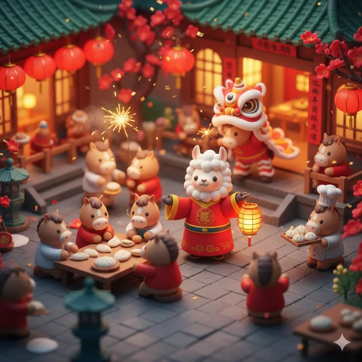 ポッポマテ風新年ラマミニチュアガーデン