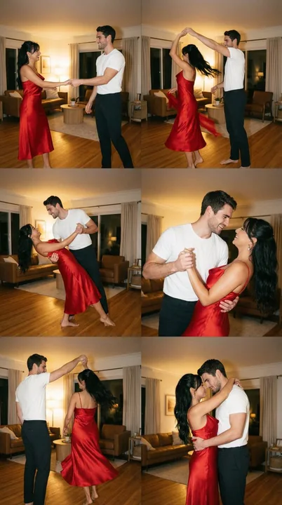 红裙蹁跹的居家双人舞电影定格