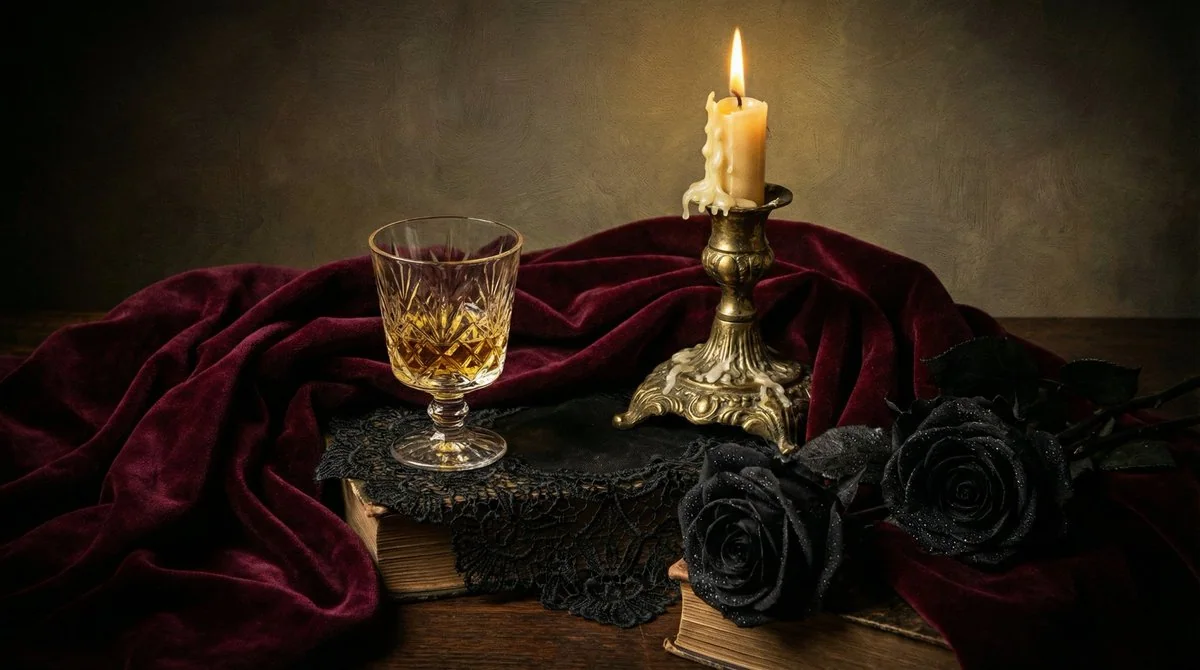 Photographie de still life baroque romantique sombre