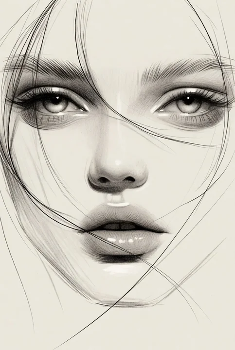 极简时尚素描：少女温婉眉眼特写