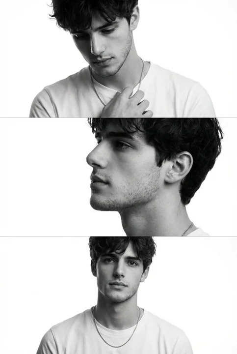 极简黑白光影下的男模三联画