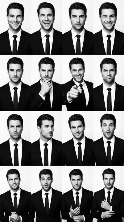 黑白胶片质感西装男模四宫格肖像