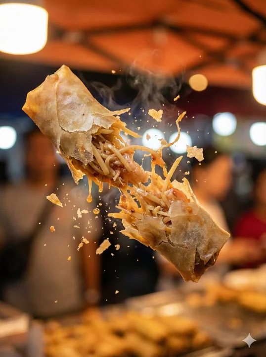 凌空裂开的焦糖拉丝夜市甜点