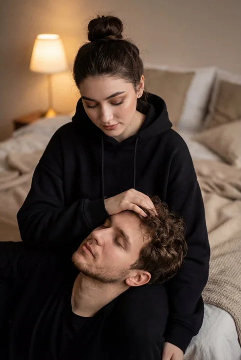 暖光卧室里的温柔膝枕时光