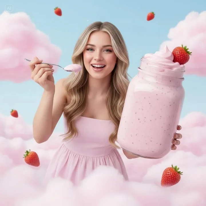 漂浮在粉色云海的草莓酸奶少女