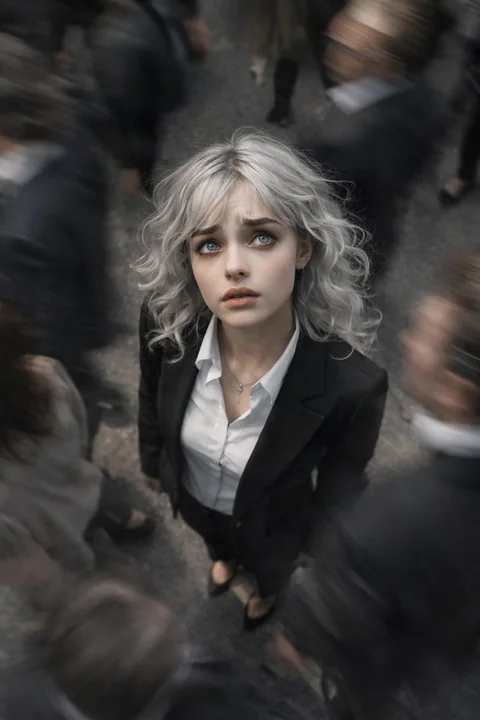 喧嚣人群中静止的焦虑职场女