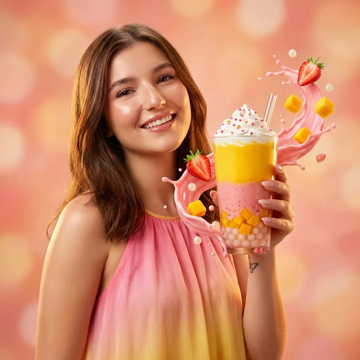 芒果草莓波霸奶茶商业广告大片