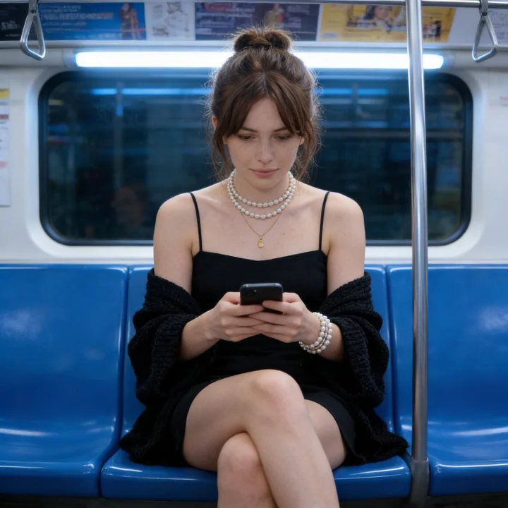 冷光地铁里的随性优雅少女