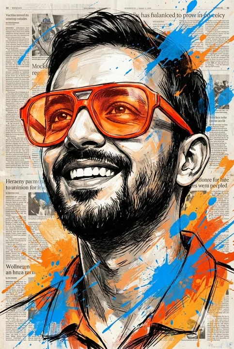 戴橘红眼镜仰望的色彩狂想曲