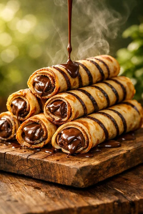 Close-up of a super tempting chocolate crepe