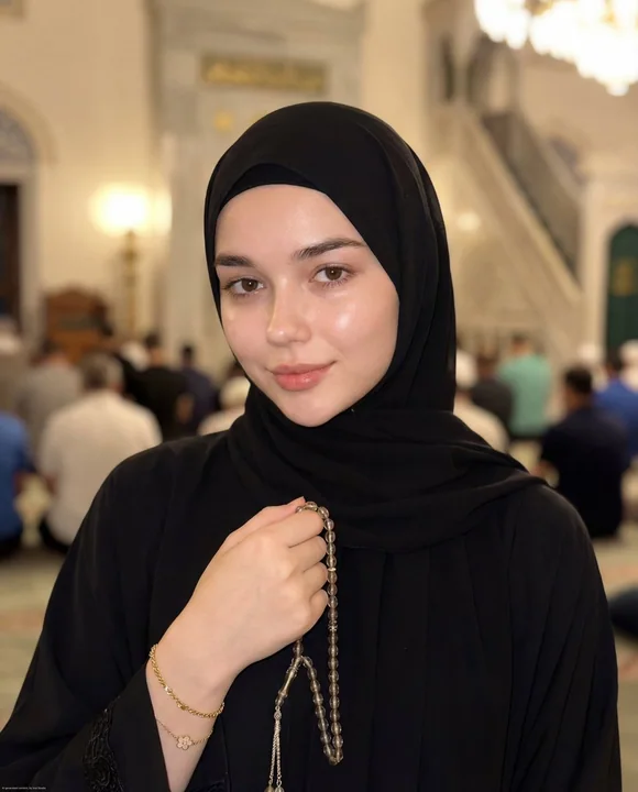 清真寺里手持赞珠的静谧少女