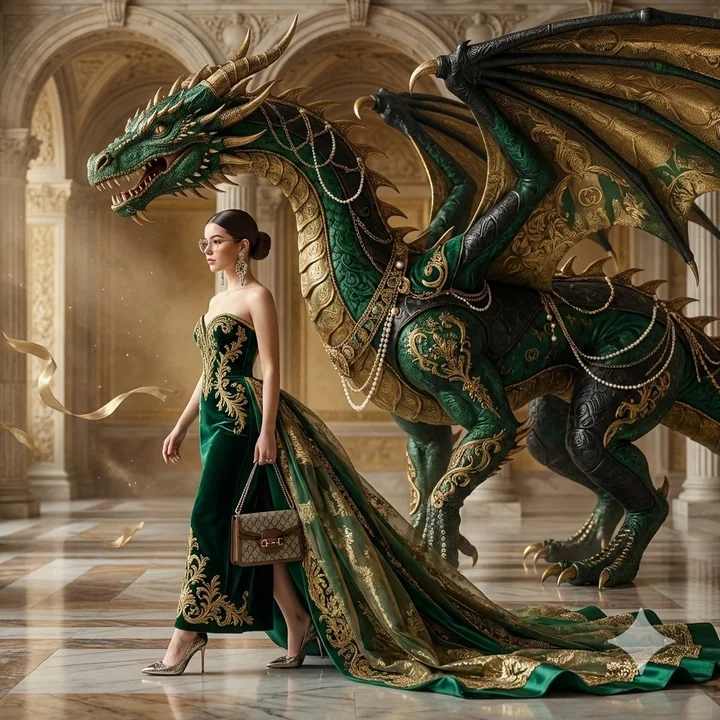 الفساتين الفاخرة ال翡翠 تحت تنين