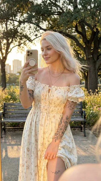 A gentle girl with platinum hair, softly caressed under the lingering glow of sunset