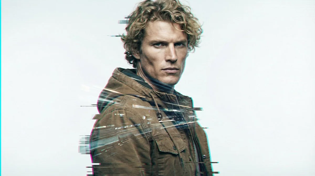 故障艺术风金发男肖像