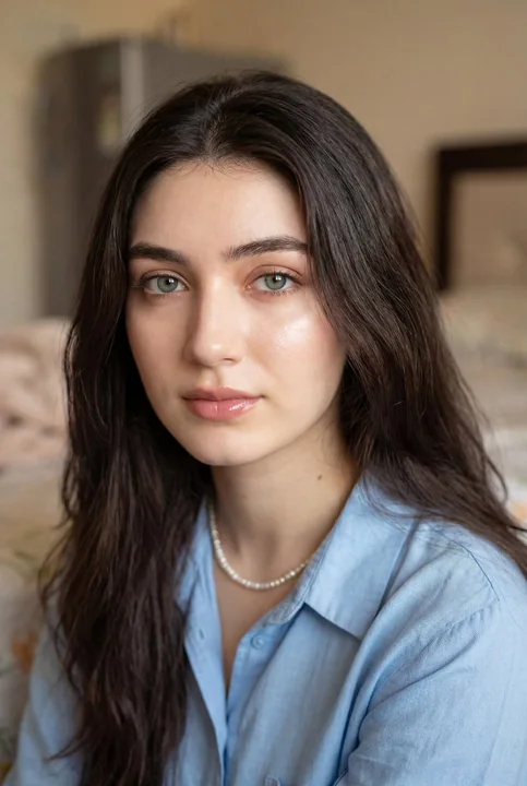 窗前蓝眼少女超写实特写