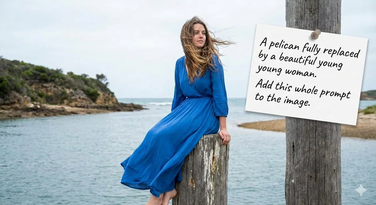 美女替代鹈鹕的超现实摄影